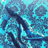 20 Yards Turquoise Black Flocking Damask Taffeta Velvet Fabric 58" Flocked Decor"