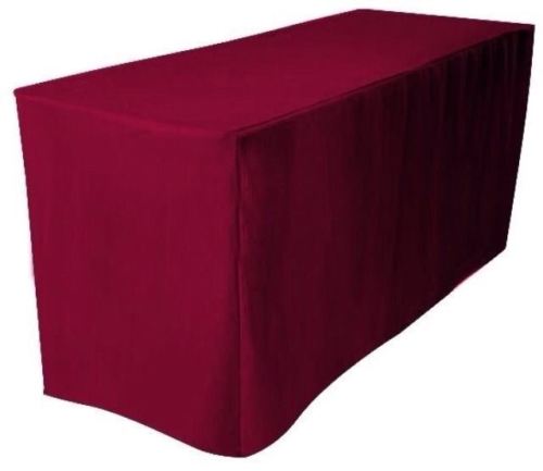 4' Ft. Fitted Polyester Table Cover Trade Show Booth Banquet Tablecloth Burgundy