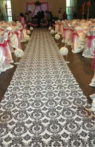 100 ft Flocking Damask Taffeta Wedding Aisle Runner Black White Flocked Fabric"