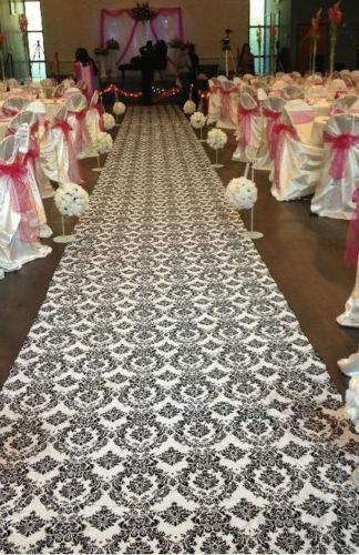 25ft Flocking Damask Taffeta Wedding Aisle Runner Black White Flocked 3D Fabric