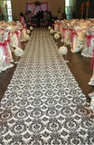 100 ft Flocking Damask Taffeta Wedding Aisle Runner Black White Flocked Fabric"