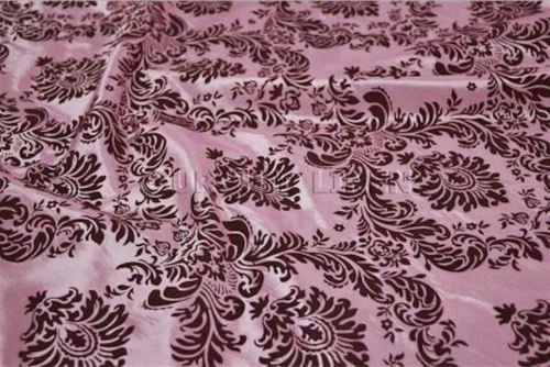 15 Yards Pink Brown Flocking Damask Taffeta Velvet  Fabric 58