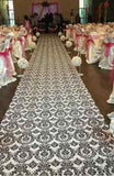 25ft Flocking Damask Taffeta Wedding Aisle Runner Black White Flocked 3D Fabric"