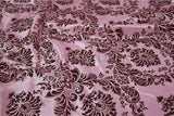 15 Yards Pink Brown Flocking Damask Taffeta Velvet  Fabric 58" Flocked Decor"