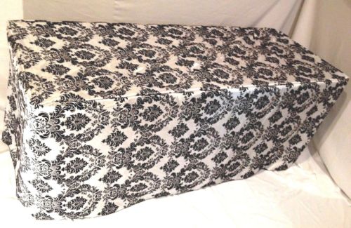 4' ft. Fitted Black White Damask Flocked Taffeta Tablecloth table cover Wedding